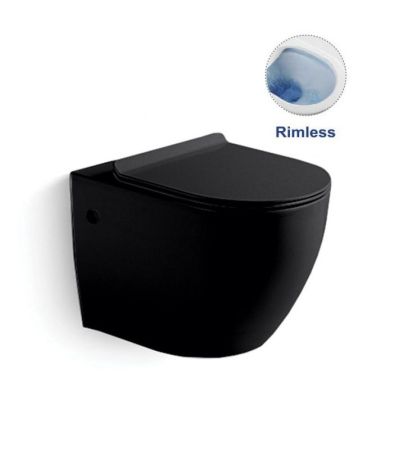 подвесные унитазы Vincea Унитаз подвесной Globo VT1-14MB безободковый, цвет матовый черный, ультратонкое сиденье soft-close,, артикул VT1-14MB