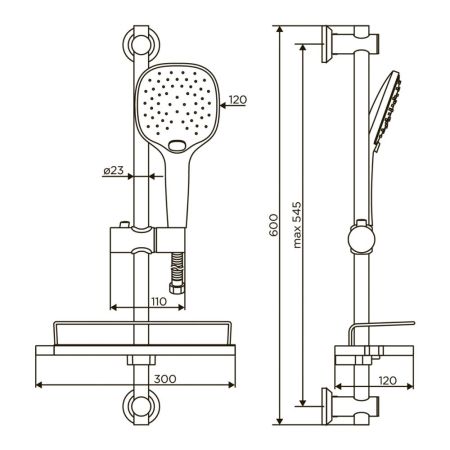 D0140000 Prime душевой комплект, ручной душ 5 функций, стойка 600 мм, шланг 175 мм, артикул D0140000