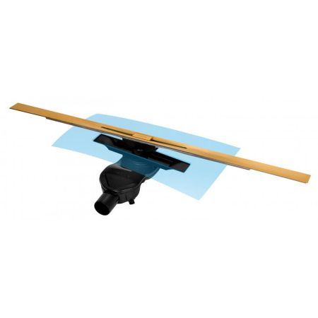 Желоб BERGES водосток SIMPEL 1000, золото глянец, S-сифон D50 H60 боковой, артикул 092113