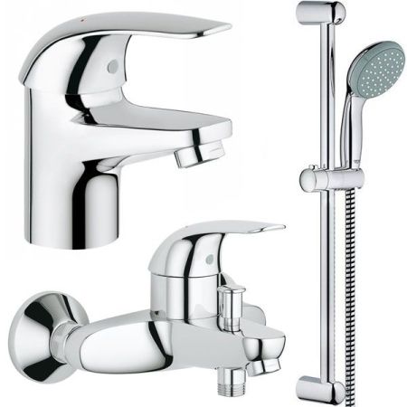 Набор смесителей GROHE Eueroeco с душевым гарнитуром, хром (124428)