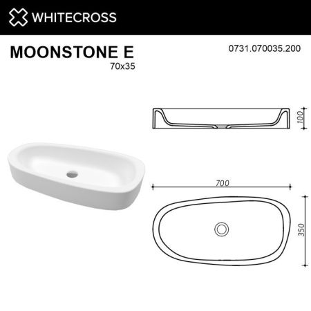 Умывальник WHITECROSS Moonstone E 70x35 (белый мат) иск. камень, артикул 0731.070035.200