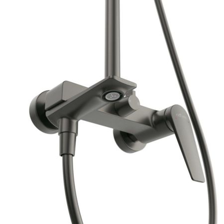 LINER-CVD-GM Душевая стойка со смесителем и изливом, исполнение оружейная сталь, артикул LINER-CVD-GM