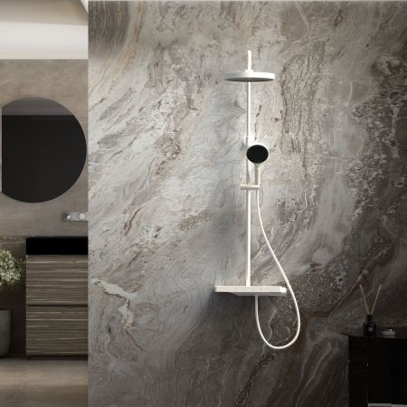 душевые стойки Vincea Душевая стойка Inspire VSFS-3I12TW термостатическая с изливом, 30см верх.душ, белый,, артикул VSFS-3I12TW