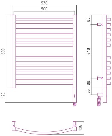 Полотенцесушитель электрический АРКУС 3.0 600х500 МЭМ правый (Без покрытия), артикул 00-5705-6050