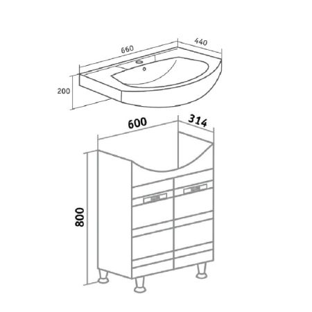 Тумба Runo Турин 65 под умывальник 00000000438 (Элеганс 65) (УТ000002093), артикул УТ000002093