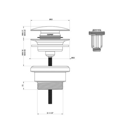 GESSI 316 Донный клапан нажимной “Stop&Go”, для раковин без перелива, цвет Steel Brushed
