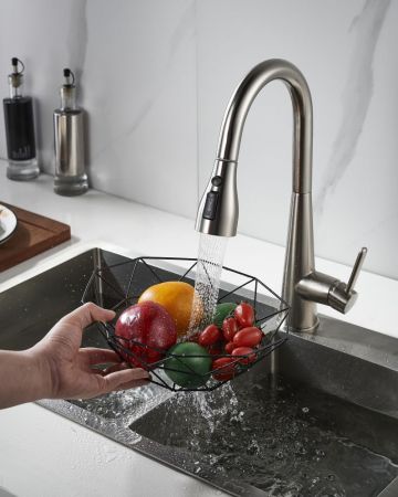 Смеситель для кухни с выдвижным изливом Shevanik S363L, сатин, артикул S363L