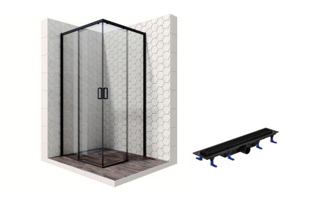 Душевой уголок Ambassador Queen Black 11011203-ST6, квадратный, линейный трап, 90х90, артикул 11011203-ST6