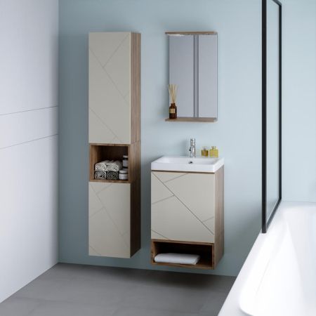 Тумба с раковиной и нишей Бриклаер КРИСТАЛЛ 50L, латте/дуб крафт табачный, артикул КРИСТАЛЛ 50L