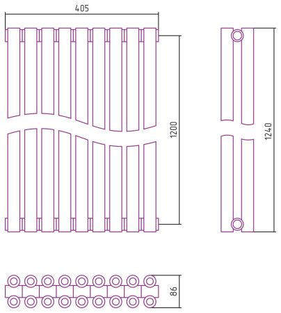 Отопительный радиатор ЭСТЕТ-00 н/ж 1200х405 / 9 сек (Сатин), артикул 071-0332-1209