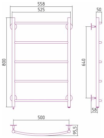 Электрический полотенцесушитель СТИЛЬЕ "Формат 40 Л" 800х500 (5) Г16 (Без покрытия)