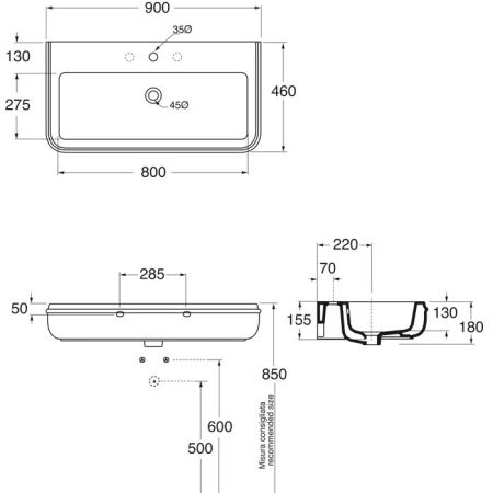 AZZURRA CHARME раковина подвесная 90х46см, с 1отв для смесителя, цвет белый, артикул CHLP09046T0MBI/(CHA290 bi)*1