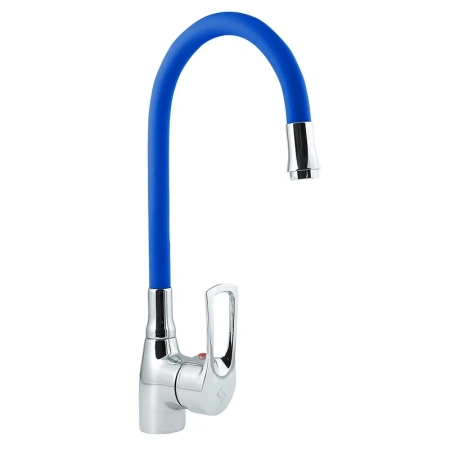 Смеситель для кухни с гибким изливом Славен СЛ-ОД-Ц2С, хром/синий