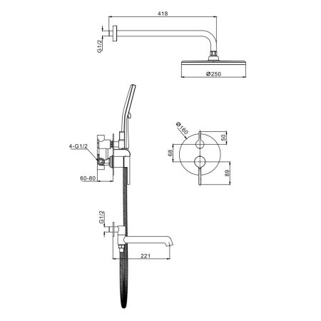 Душевая система встраиваемая Raglo R20.27, хром