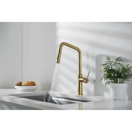 Смеситель для кухни с выдвижной лейкой Timo Saona 2386/17FL золото матовое