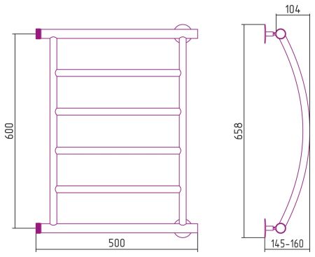 Полотенцесушитель СТИЛЬЕ "Минор 0602" 600х500 (4) Г (Без покрытия), артикул 00602-6050