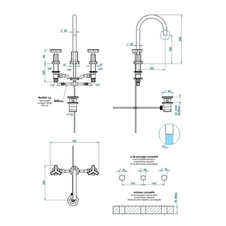 THG Les Ondes Смеситель для раковины, на 3 отв., цвет Soft matt gold
