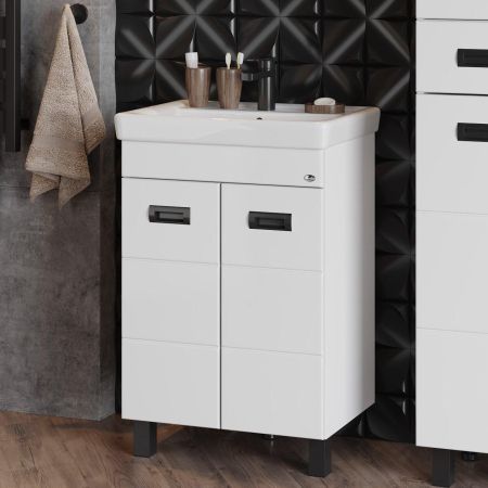 Тумба Onika Балтика-Квадро Black 60 напольная, белая (ум.Тигода 60), артикул 106139