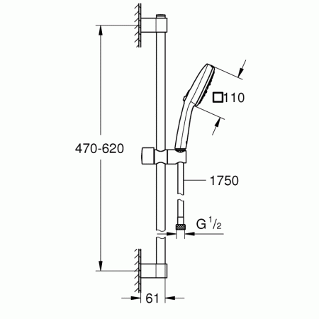 Душевой гарнитур GROHE TEMPESTA CUBE 27579003 (хром, металл/пластик, 175-см, квадратный), шт, артикул 27579003