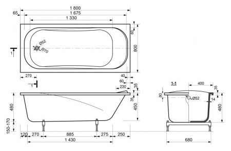 Ванна из искусственного камня Эстет Альфа 180x80 Белая