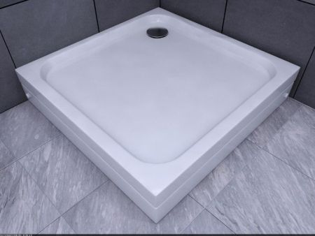 Душевой поддон (с ножками) из литого мрамора 90*90 квадратный, гладкое дно, артикул DP-0000004