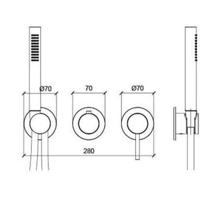ALMAR MODULAR Смеситель настенный встраиваемый, однорычажный, с переключателем на 2 положения, с ручным душем и шлангом, цвет Copper Brushed PVD, артикул E180142.CO