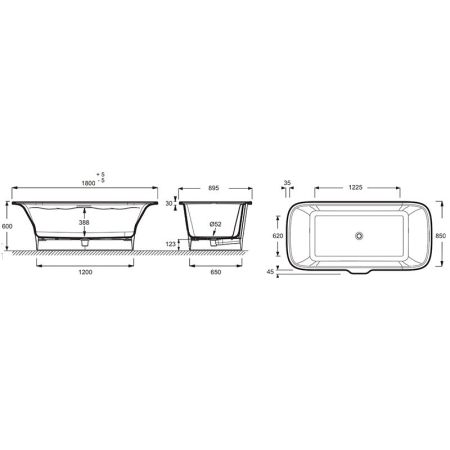 E6D034-00 ванна ELITE отдельностоящая, из мат. Flight, слив-перелив в комплекте /180 x 85/ (белый), артикул E6D034-00