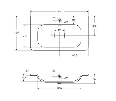 Раковина из искусственного мрамора, 1000x480x132, CZR-1000/480-LV-MR-NV, артикул CZR-1000/480-LV-MR-NV