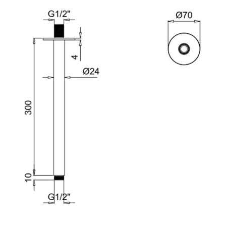 ALMAR Держатель верхнего душа потолочный L30 см с круглым отражателем, цвет Brushed Nickel