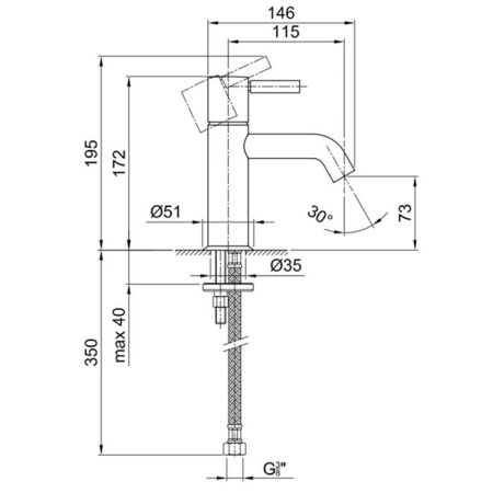 Fantini Nostromo Смеситель для раковины, 1 отв., без донного клапана, излив 115мм, цвет: хром, артикул 50 02 E804WF