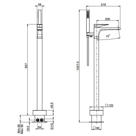 Fima Carlo Frattini Zeta Смеситель для ванны, напольный, с ручным душем, цвет: золото, артикул F3964/4NOR