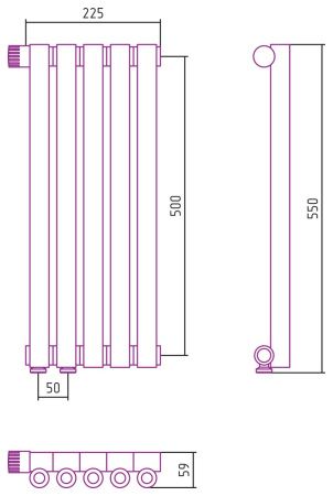 Отопительный радиатор ЭСТЕТ-0 н/ж EU50 левый 500х225 / 5 сек (САТИН)