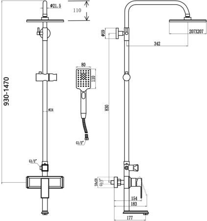 Душевая система Savol S-600108T, хром, артикул S-600108T