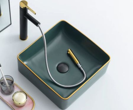 Раковина-чаша Bronze de Luxe 40 1063 Зеленая с золотым ободом, артикул 1063