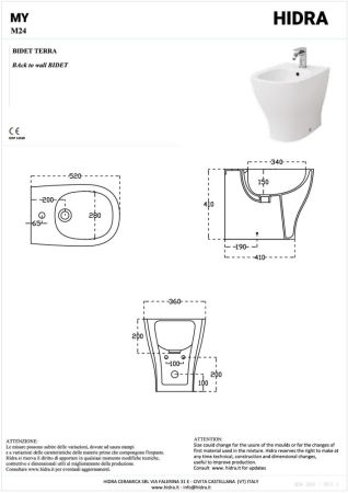 Hidra My, напольное биде c крепежом, 52x36x41h см, цвет белый глянцевый, артикул M24/001