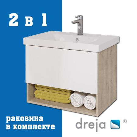 Тумба с раковиной подвесная Dreja Perfecto 70 см, дуб эврика/белый, артикул 99-0812-com