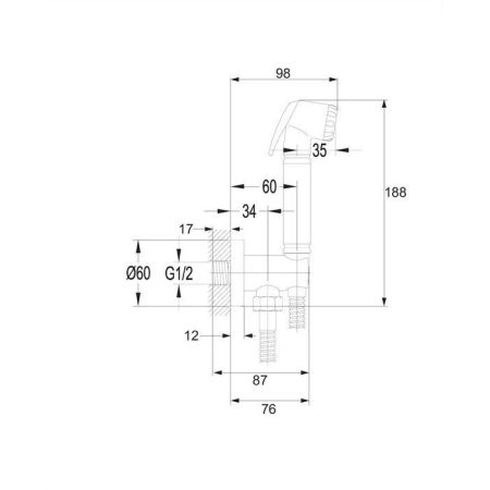 Точечный душевой гарнитур скрытого монтажа для биде OMNIRES BIDETTA-PPCR (хром), артикул BIDETTA-PPCR