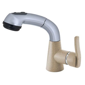 Смеситель для кухни с выдвижным изливом и режимом душ GranFest 3773, песочный