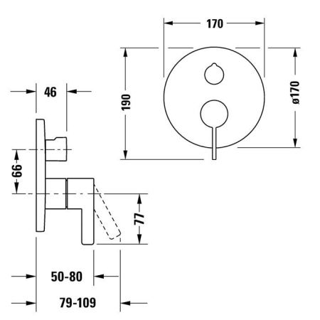 Duravit D-Neo Смеситель для ванны, на 2 источника, встраиваемый (внешние части) цвет: хром, артикул DE5210012010