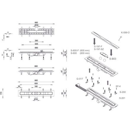 Душевой уголок Ambassador Nord 13011102-ST6, полукруглый, линейный трап, 100х100