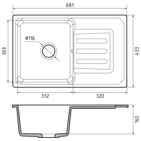Кухонная мойка GranFest SMART 680L, бежевый, артикул 680 L бежевый
