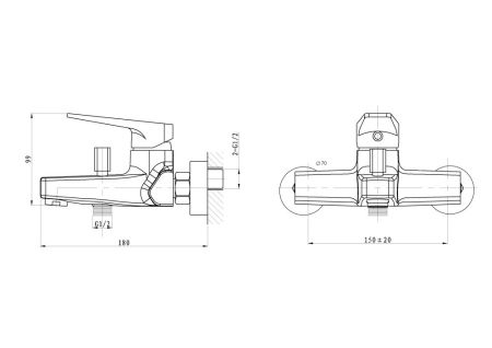 Смеситель для ванны WONZON & WOGHAND ATHENS, Хром (WW-083101-CR), артикул WW-083101-CR