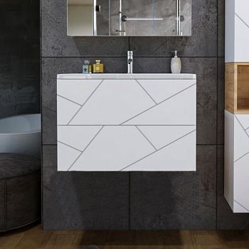 Тумба под раковину подвесная Бриклаер КРИСТАЛЛ белый, 80 см