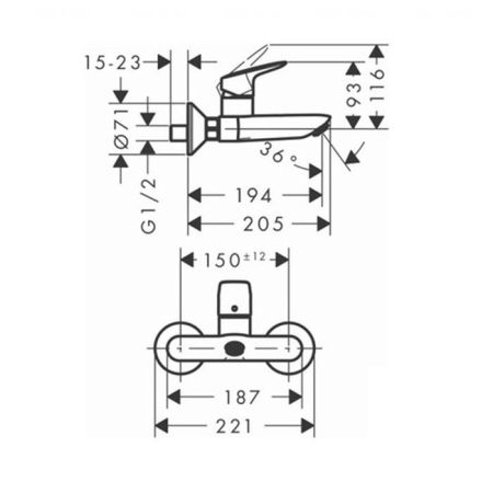 HG Logis Cмеситель для раковины настенный, излив 194мм, цвет: хром, артикул 71225000