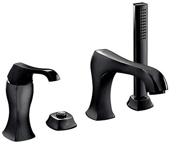 Emmevi Ares, комплект смесителя на борт ванны на 4 отверстия (излив 19,2 см), с набором для душа, цвет черный матовый