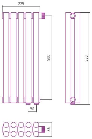 Отопительный радиатор ЭСТЕТ-11 н/ж EU50 500х225 / 5 сек (Матовая шампань), артикул 022-0312-5005