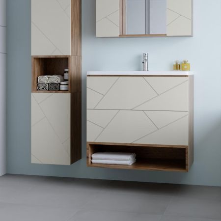 Тумба с раковиной и нишей Бриклаер КРИСТАЛЛ 80L, латте/дуб крафт табачный, артикул КРИСТАЛЛ 80L