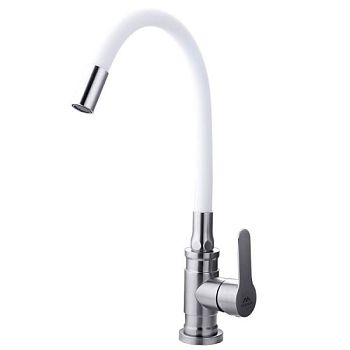 Смеситель для кухни с гибким изливом FASHUN A54401-8, сатин/белый