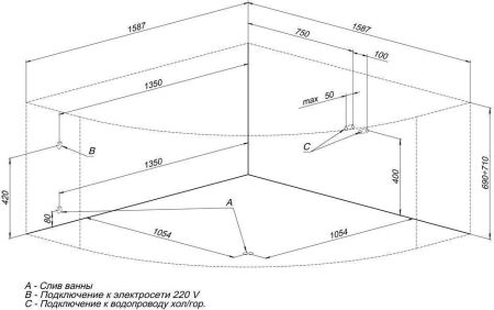 Акриловая ванна Aquanet Santiago 160x160, артикул 00204034
