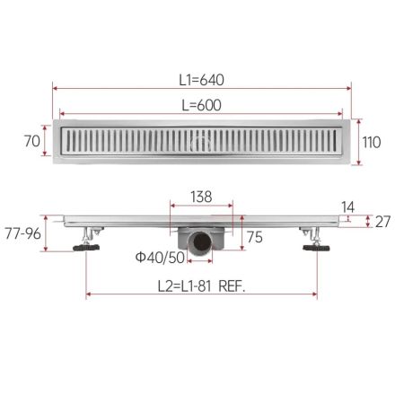 Душевой лоток с решеткой 60 см FASHUN A536005, сатин